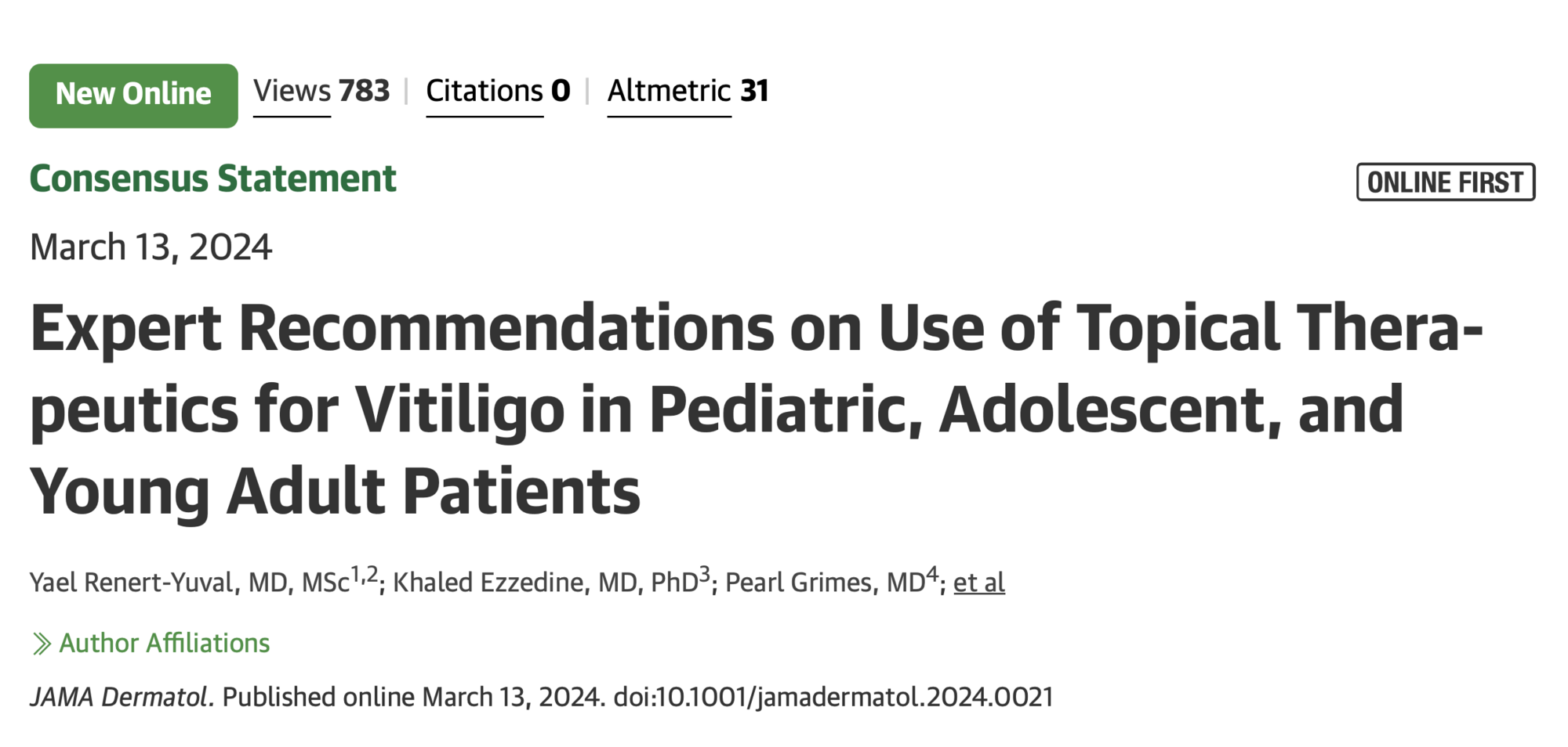 Expert Recommendations on Use of Topical Therapeutics for Vitiligo in Pediatric, Adolescent, and Young Adult Patients