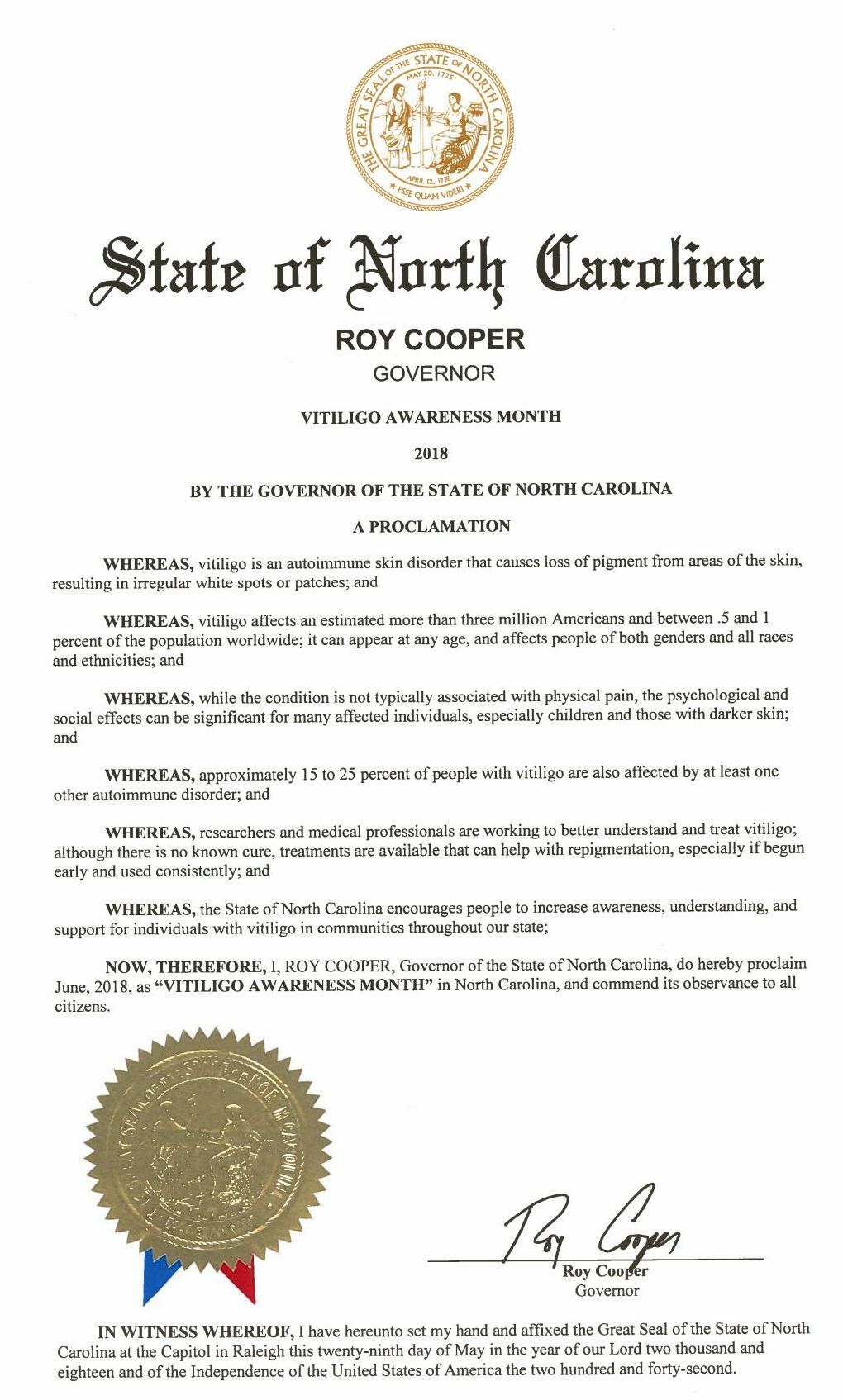 Vitiligo awareness month proclamation